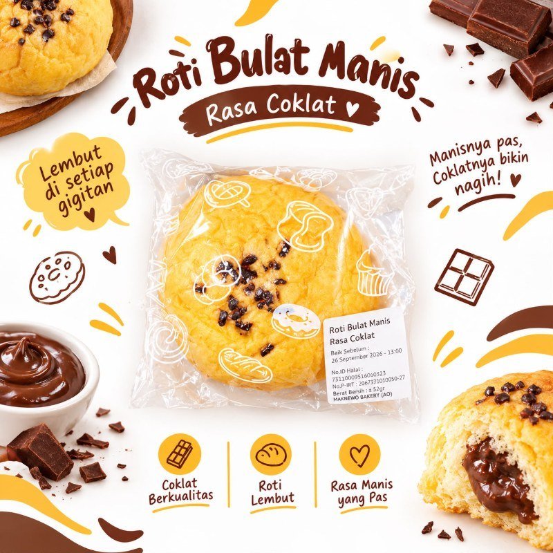 Roti Bulat Manis Rasa Cokelat