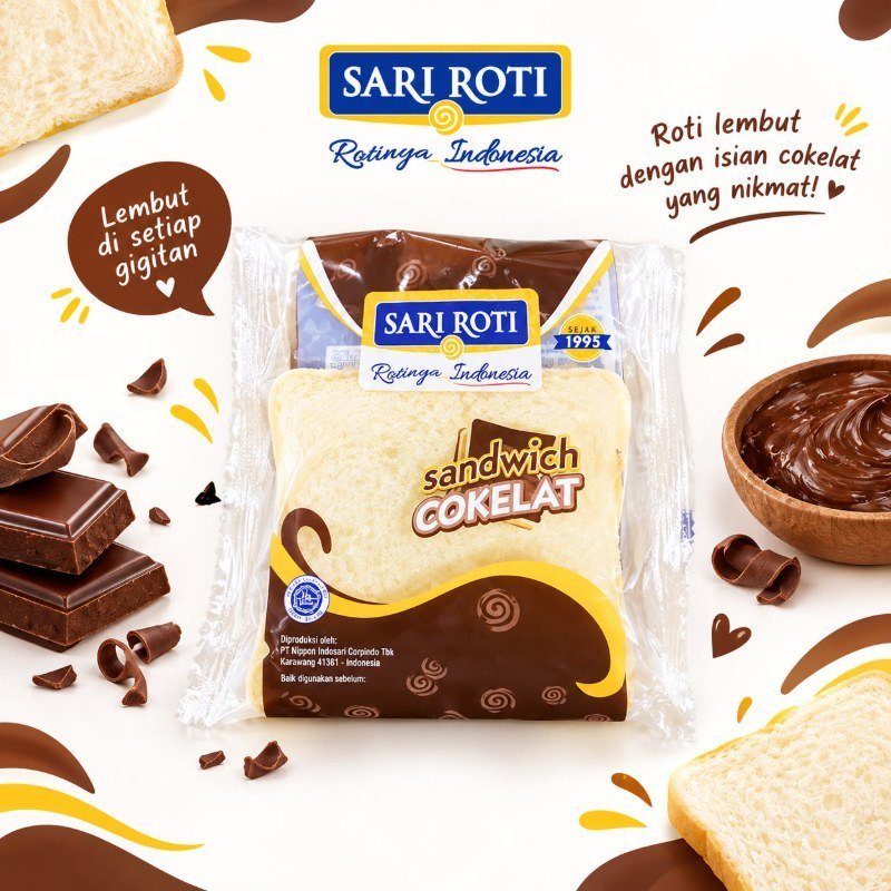 Sari Roti Sandwich Cokelat (Roti Tawar Isi Krim Cokelat)