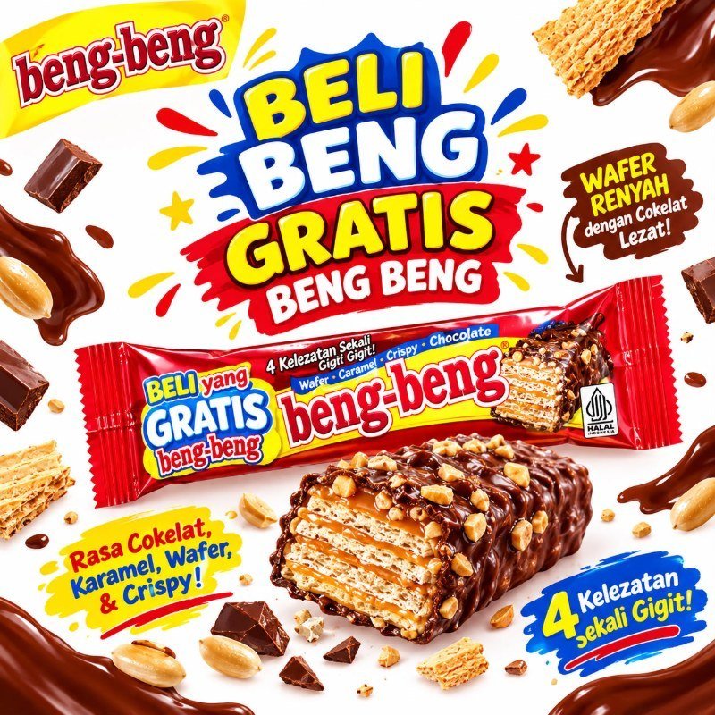 Beng-Beng Wafer dengan Karamel, Krispi, dan Cokelat