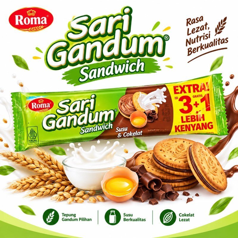 Roma Sari Gandum Sandwich Susu & Cokelat