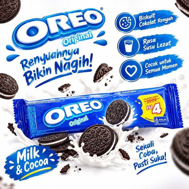 Oreo Original (Biskuit Sandwich Cokelat dengan Krim Vanila)