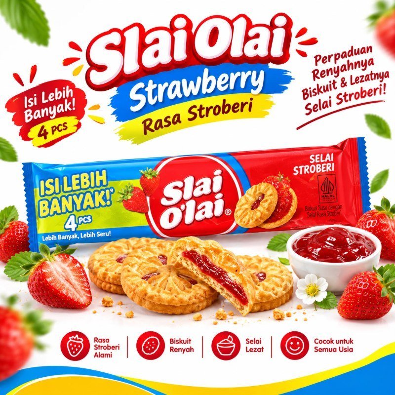 Slai O'lai Biskuit Susu dengan Selai Rasa Stroberi